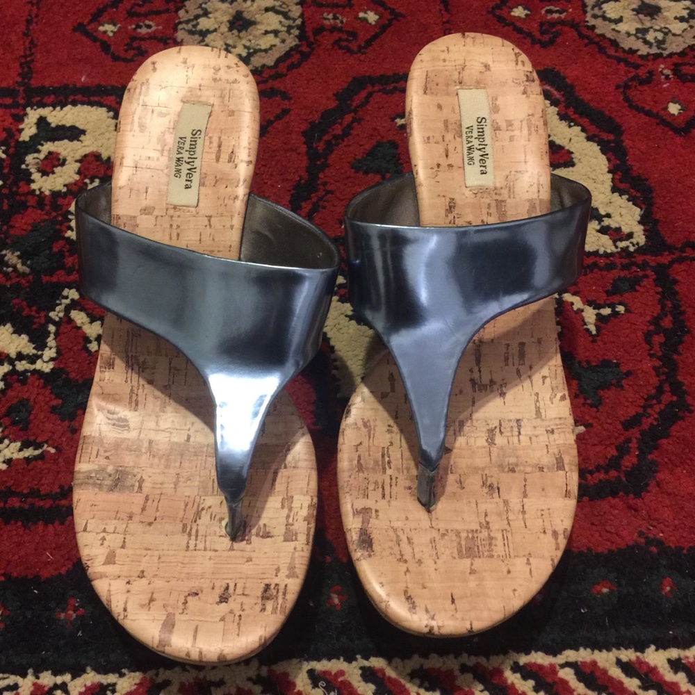 Simply Vera metallic blue wedge Sandals size 9